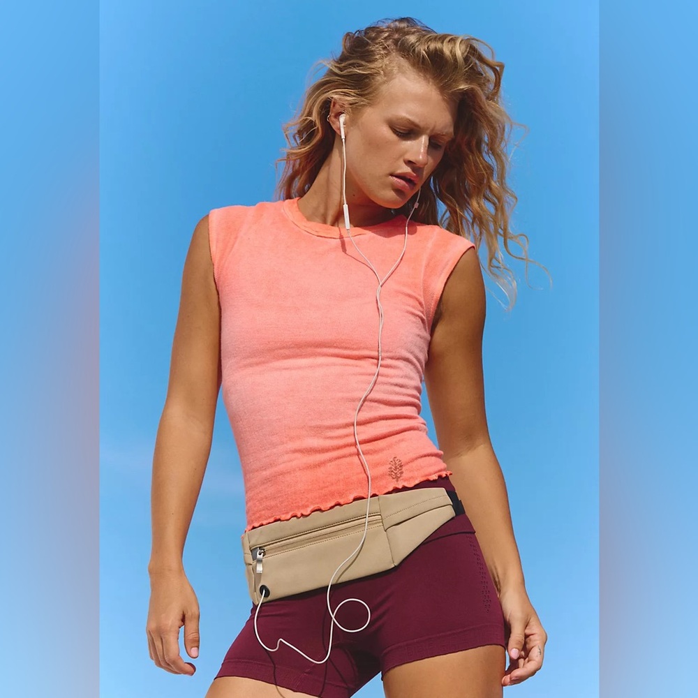 Free People Movement Neon Coral Double Point Muscle Tee Sz XS/S NWOT‎ | MSRP $48